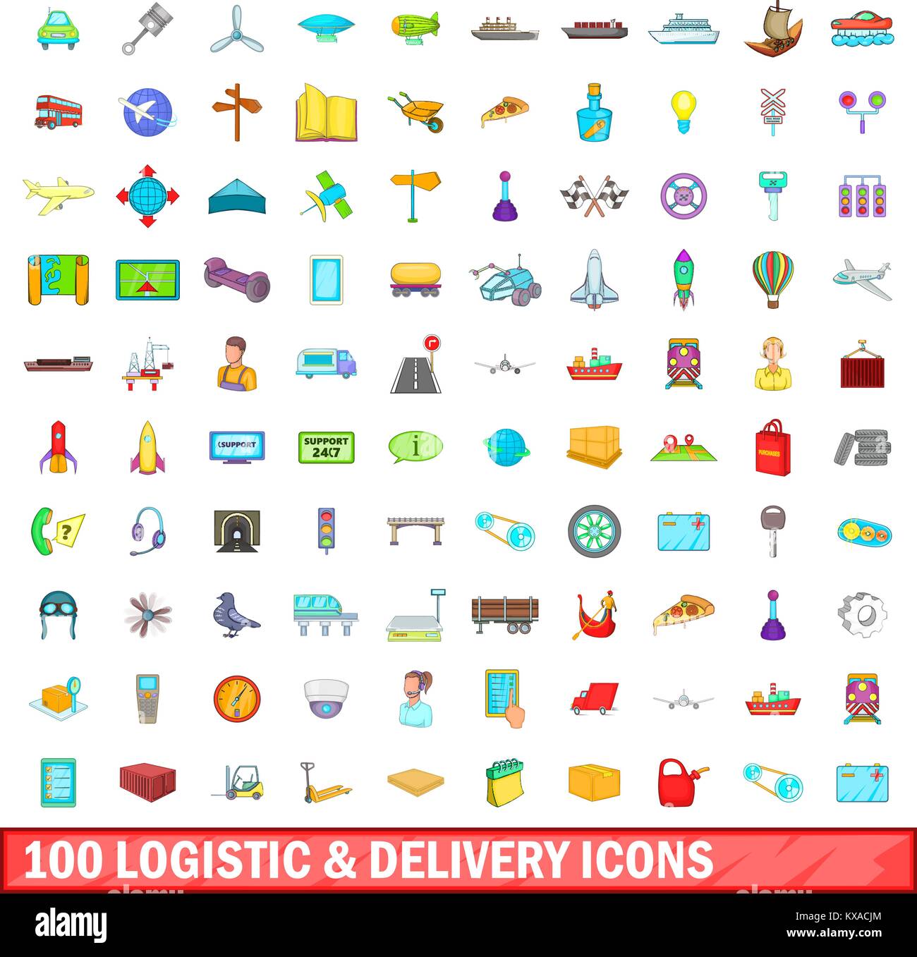 100 logistic and delivery icons set, cartoon style Stock Vector Image ...