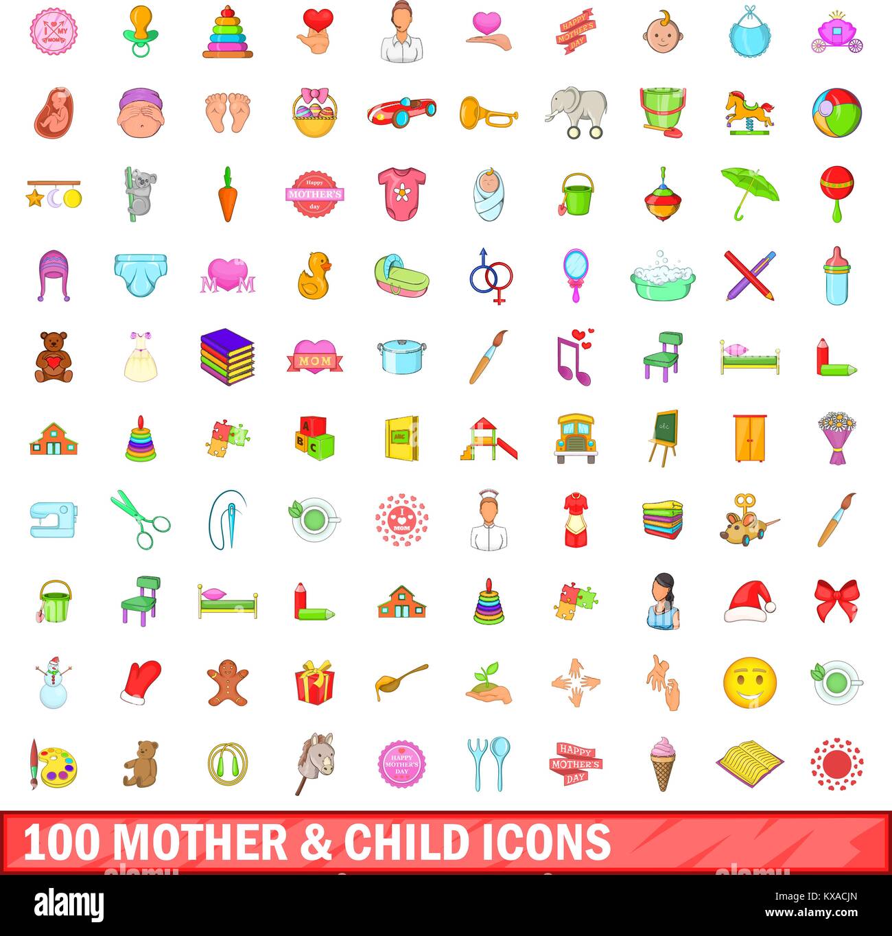 100 mother and child icons set, cartoon style Stock Vector Image & Art ...