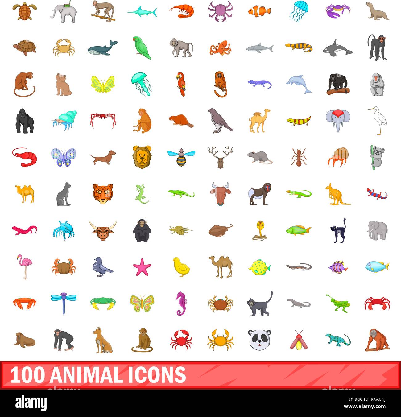 100 animal icons set, cartoon style Stock Vector Image & Art - Alamy