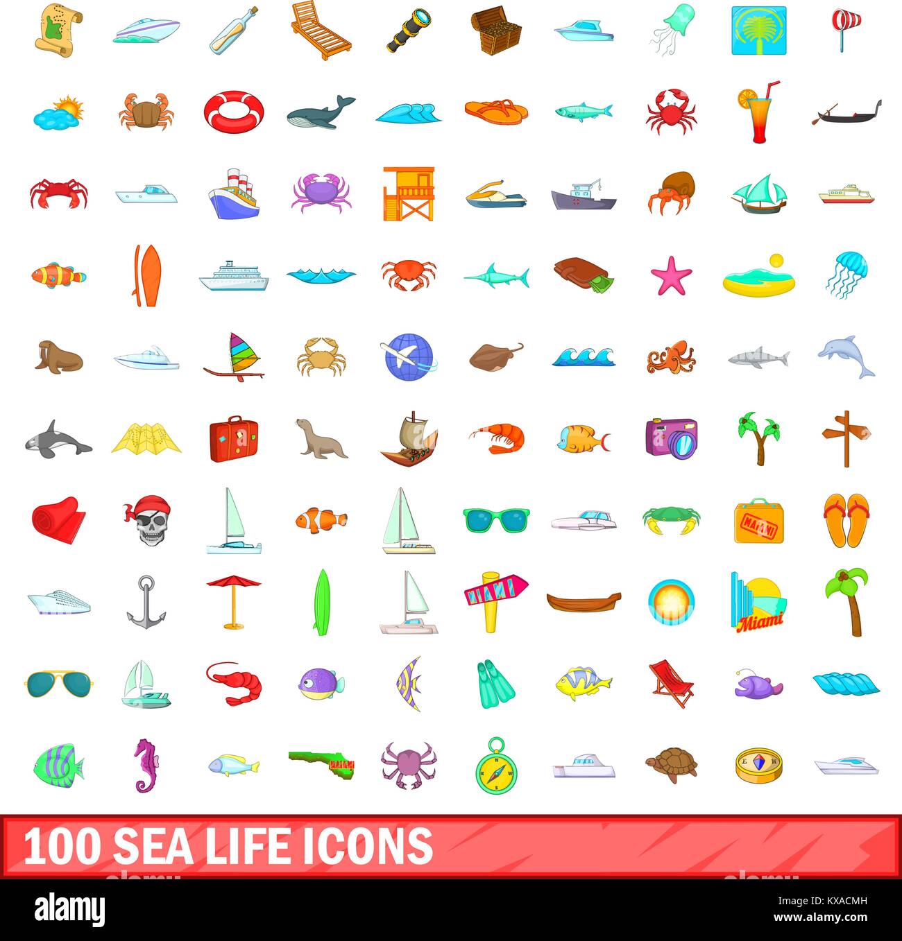 100 sea life icons set, cartoon style Stock Vector Image & Art - Alamy
