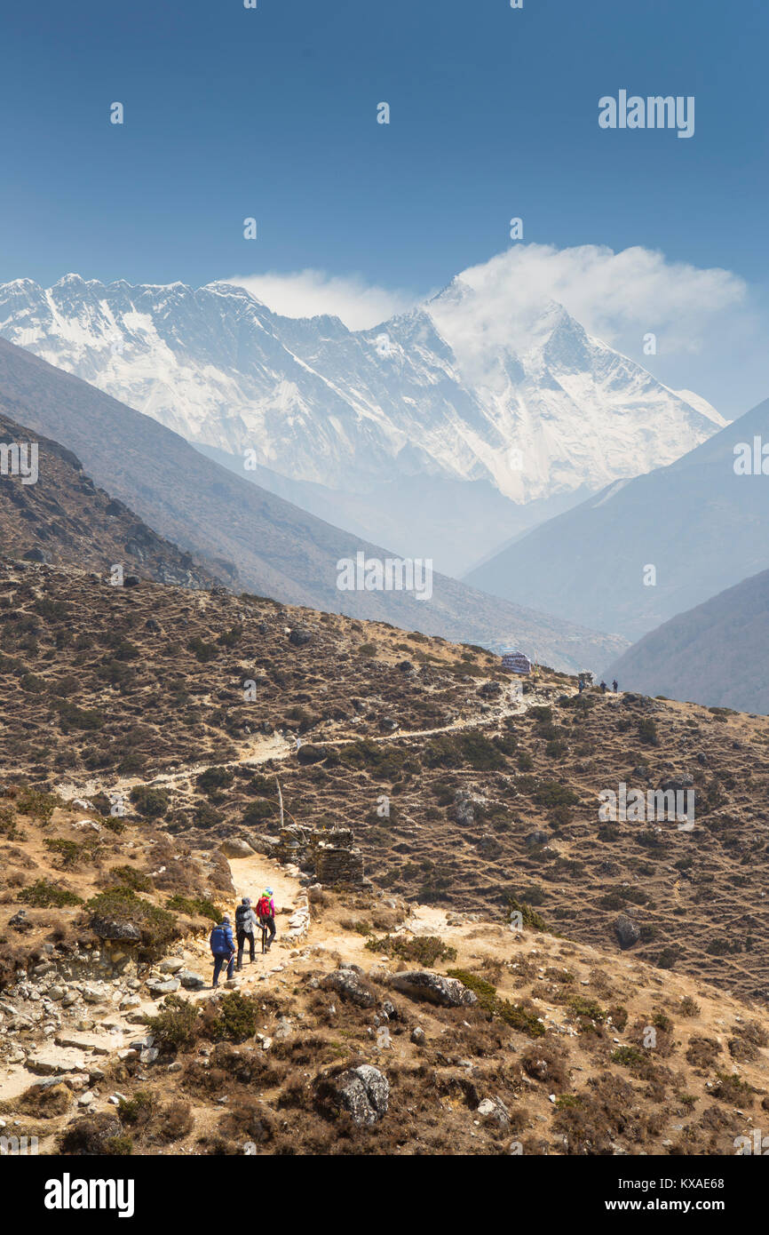 The trek to Everest Base Camp (EBC) is possibly the most dramatic and picturesque in the Nepalese Himalaya. Stock Photo