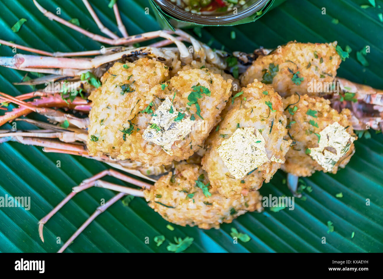 Fried rice with shrimp and sauce and paste gold leaf Stock Photo Alamy