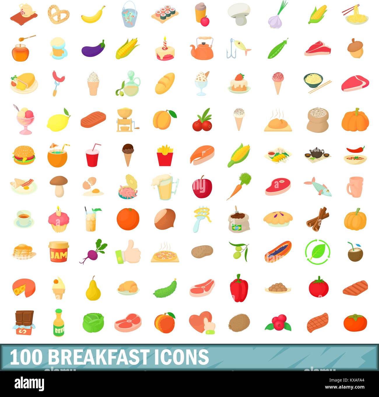 100 breakfast icons set, cartoon style Stock Vector Image & Art - Alamy
