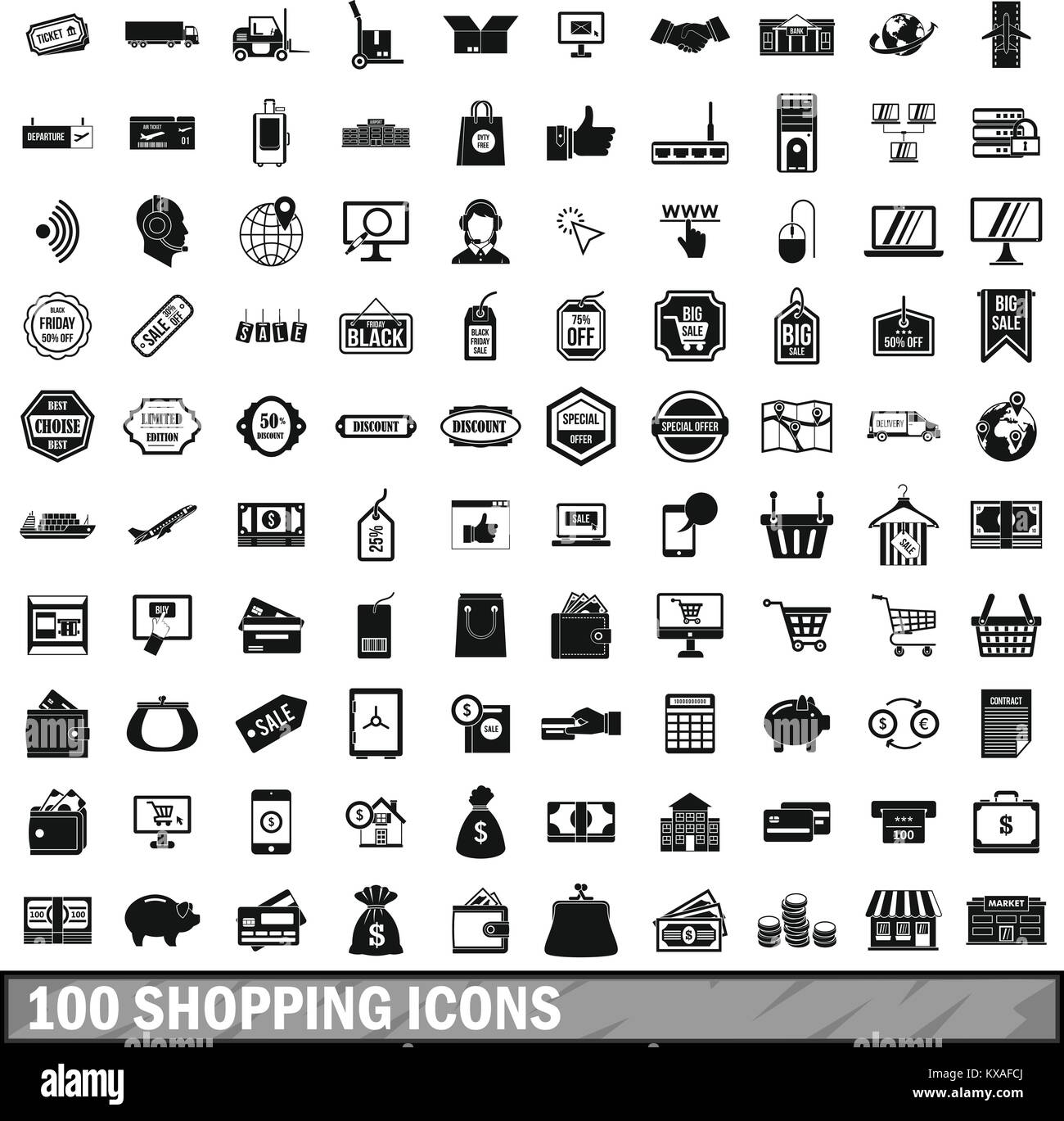 100 shopping icons set in simple style Stock Vector Image & Art - Alamy