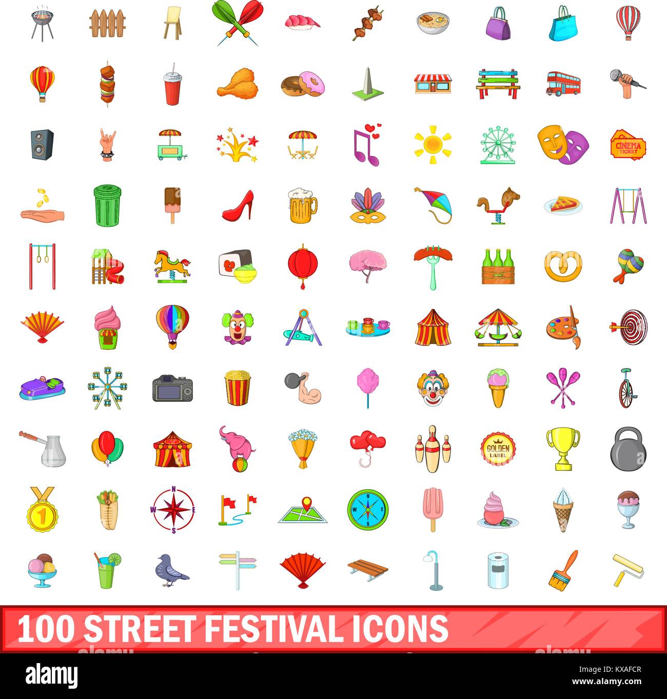 100 street festival icons set, cartoon style Stock Vector Image & Art ...