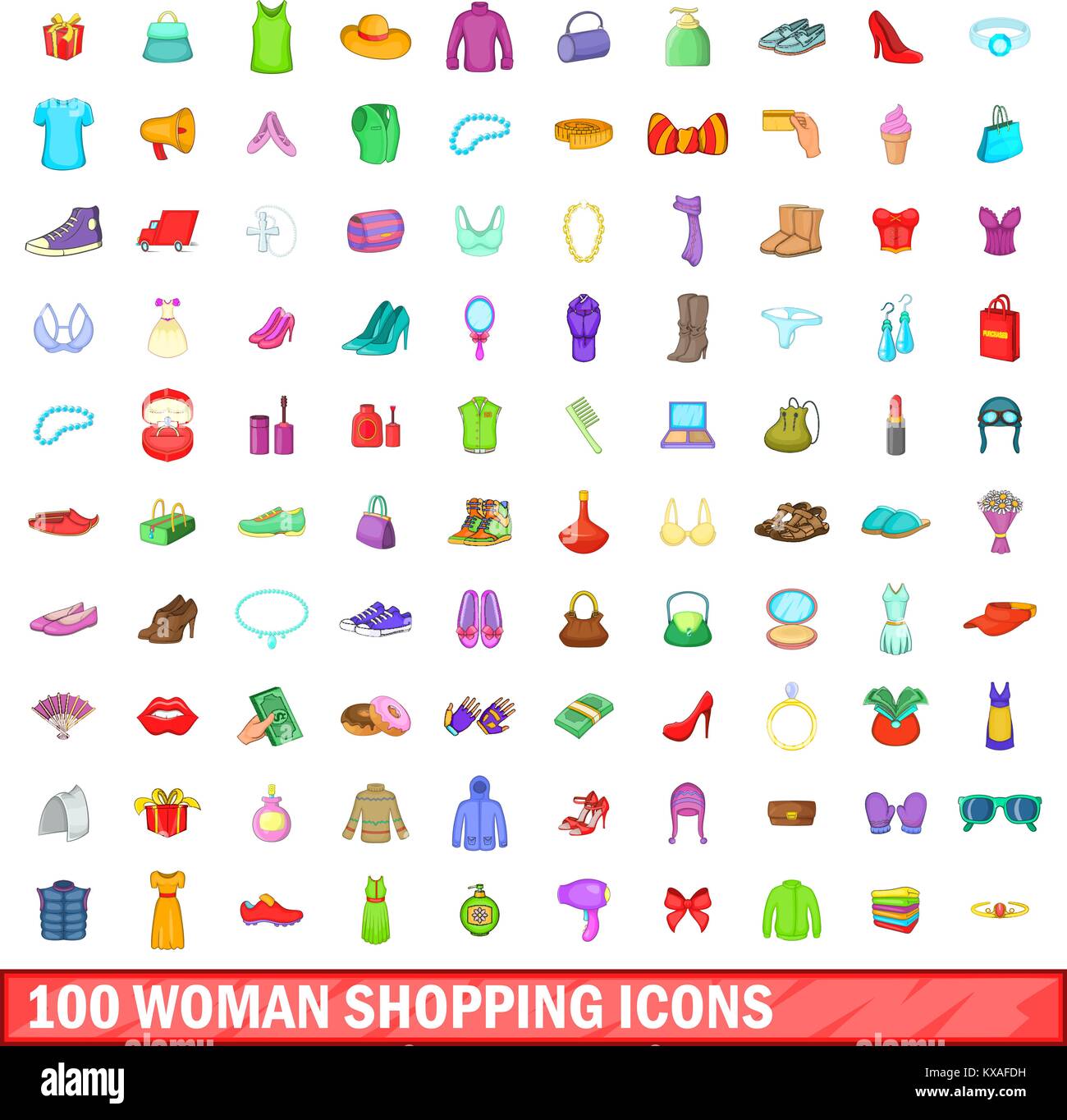 100 woman shopping icons set, cartoon style Stock Vector Image & Art ...
