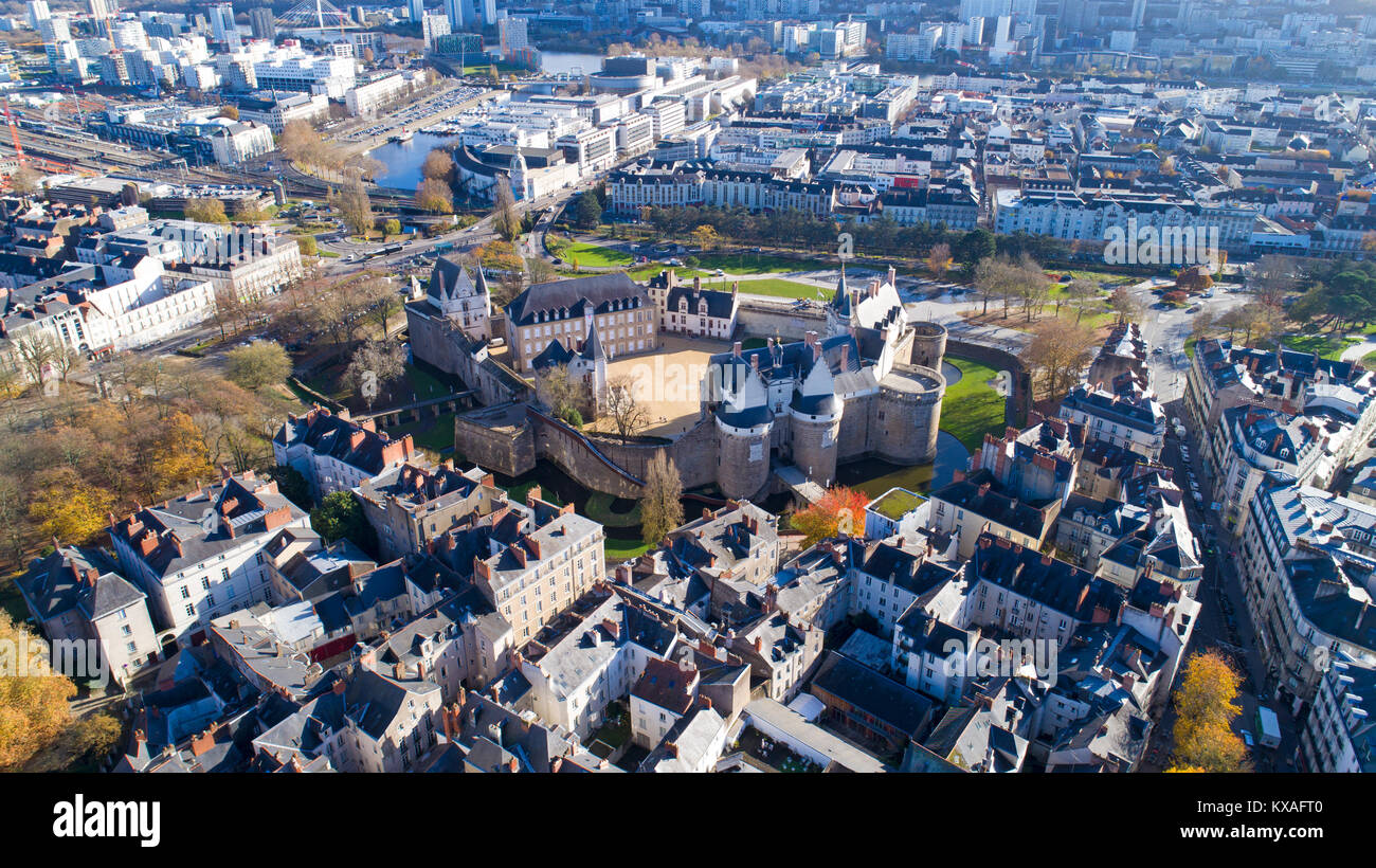 Aerial photography of Nantes castle in Autumn 2017 Stock Photo