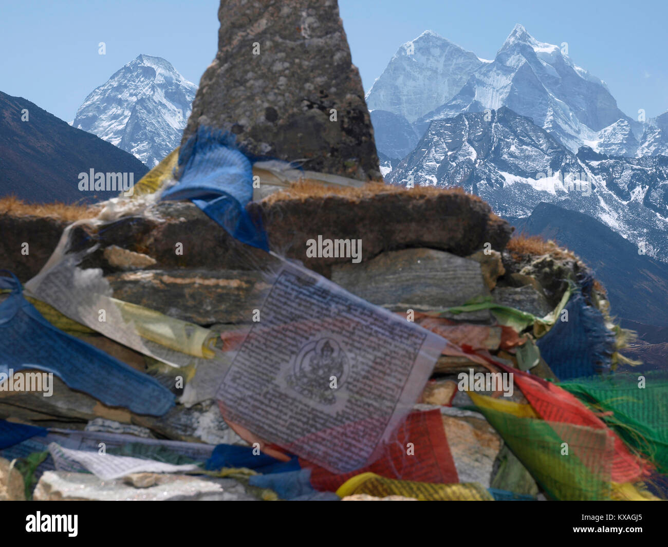 Buddhist memorial in Nepalese Khumbu valley remembering climbers, Pheriche, Nepal Stock Photo