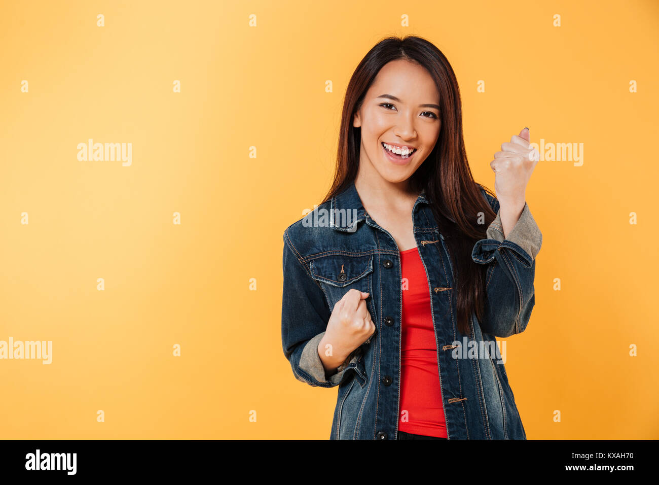 Asian woman in denim jacket hi-res stock photography and images - Alamy
