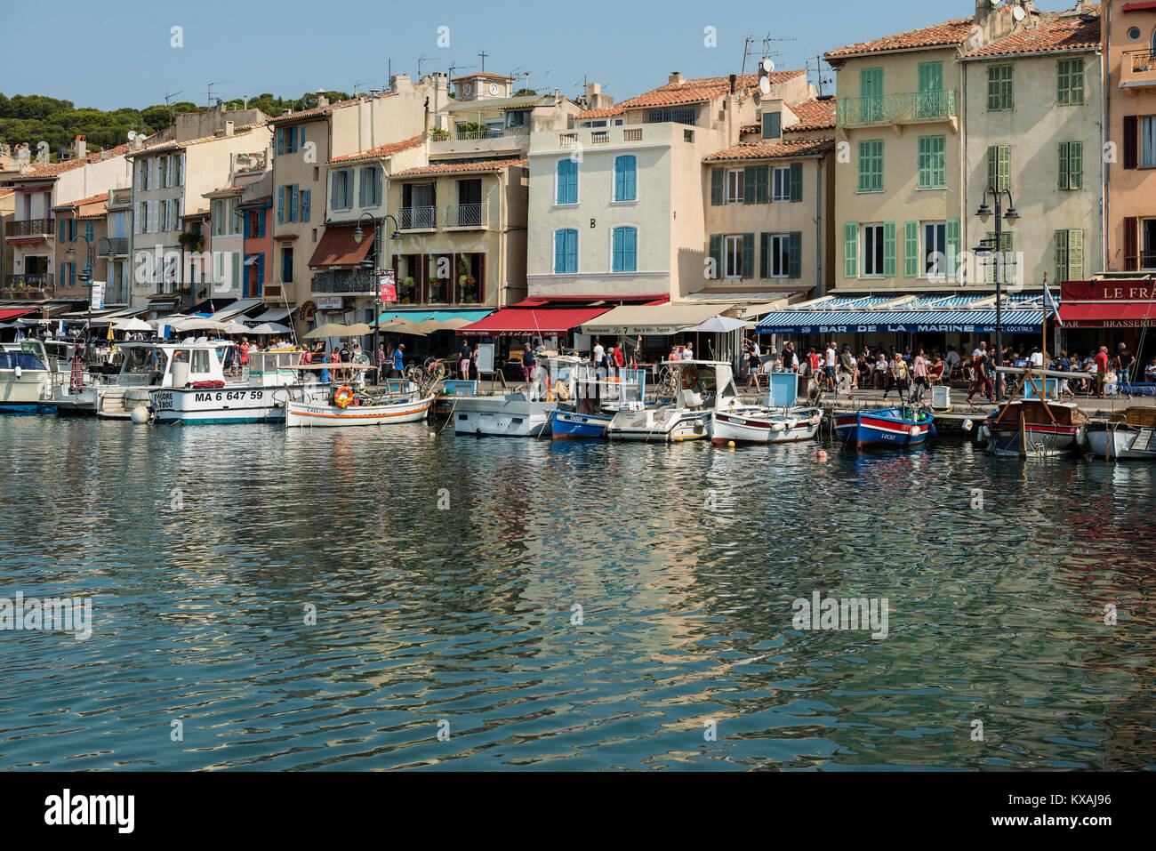 Row of houses at the harbour, Cassis, Bouches-du-Rhone, Provence-Alpes-Côte d' Azur, South of France, France Stock Photo
