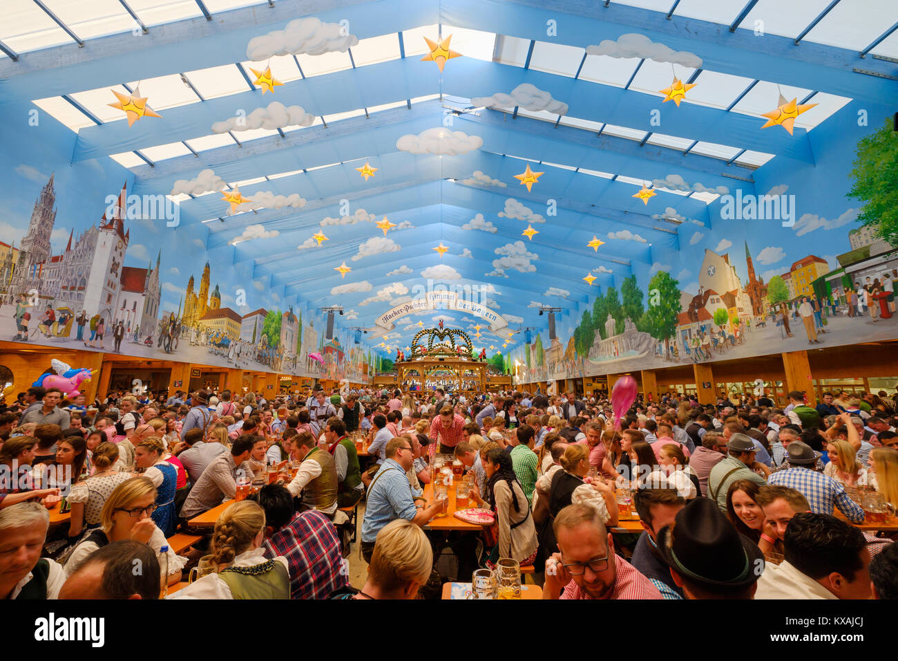Hacker marquee, Oktoberfest, Wiesn, Munich, Upper Bavaria, Bavaria, Germany Stock Photo