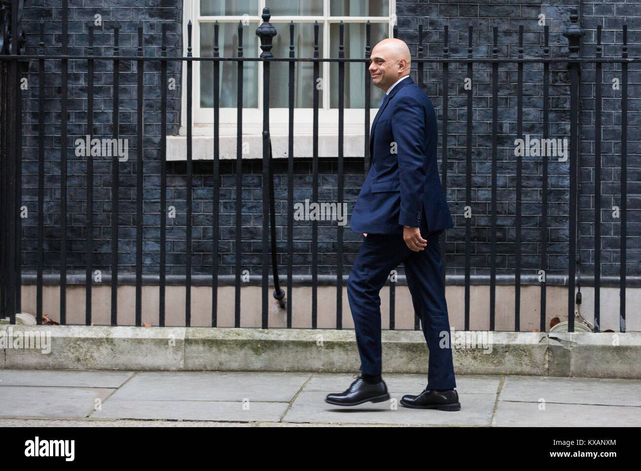 London, UK. 8th January, 2018. Sajid Javid MP, Secretary of State for Communities and Local Government, arrives at 10 Downing Street on the day of a Cabinet reshuffle by Prime Minister Theresa May. He was later reconfirmed but with an amended title as Secretary of State for Housing, Communities and Local Government Credit: Mark Kerrison/Alamy Live News Stock Photo