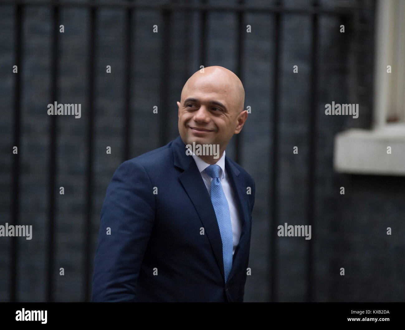 Downing Street, London, UK. 9th Jan, 2018. Government ministers old and new in Downing Street for weekly cabinet meeting on day following Cabinet reshuffle. Sajid Javid, Secretary of State for Housing, Communities and Local Government, leaving. Credit: Malcolm Park/Alamy Live News. Stock Photo