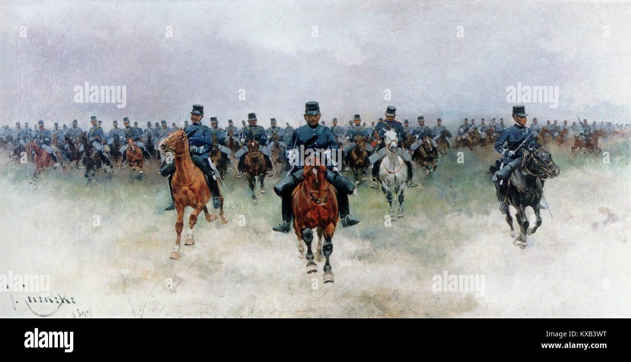 Mounted Formations A historical depiction of a cavalry charge, showing mounted soldiers ...