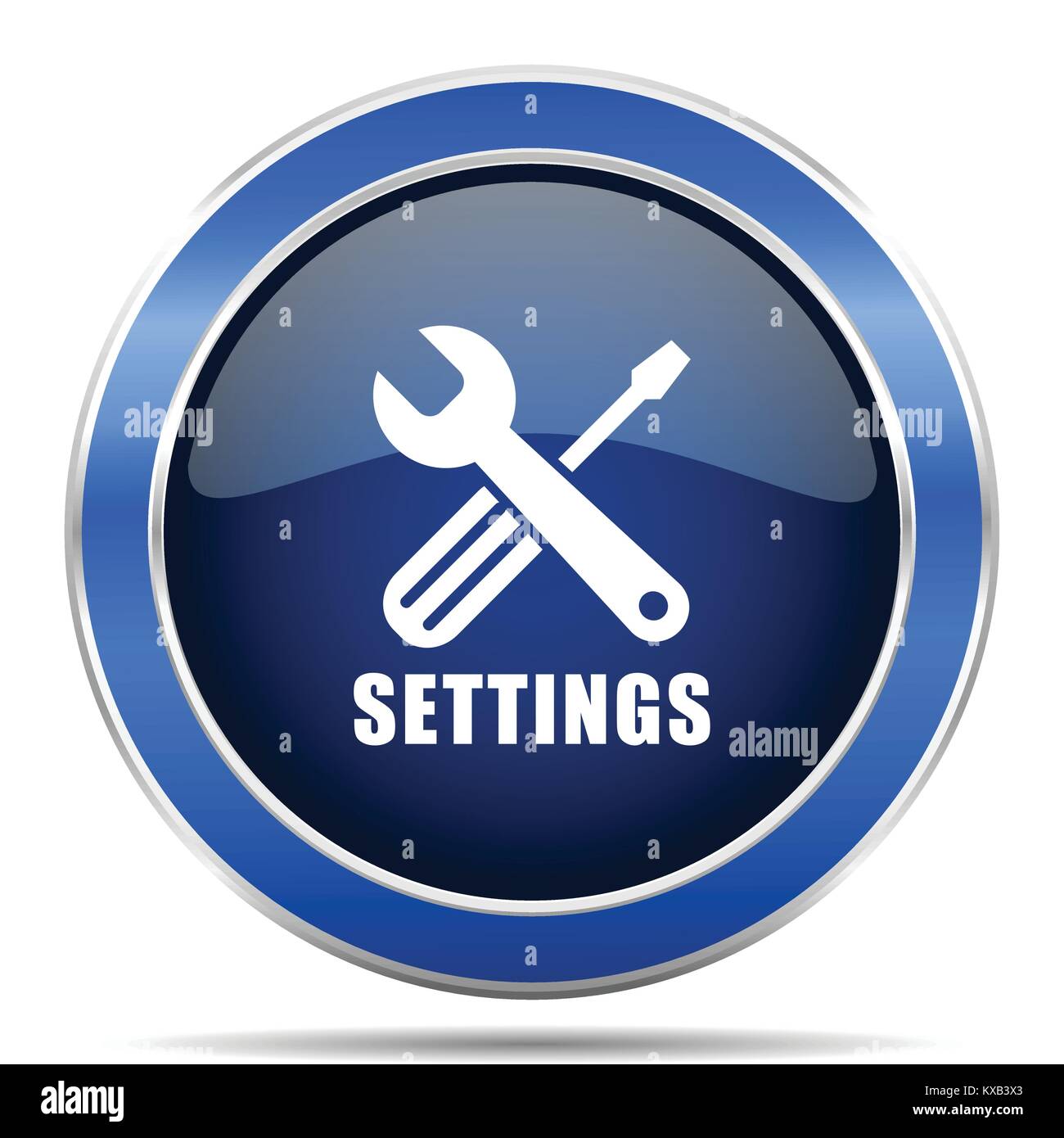 Settings vector icon. Modern design blue silver metallic glossy web and ...