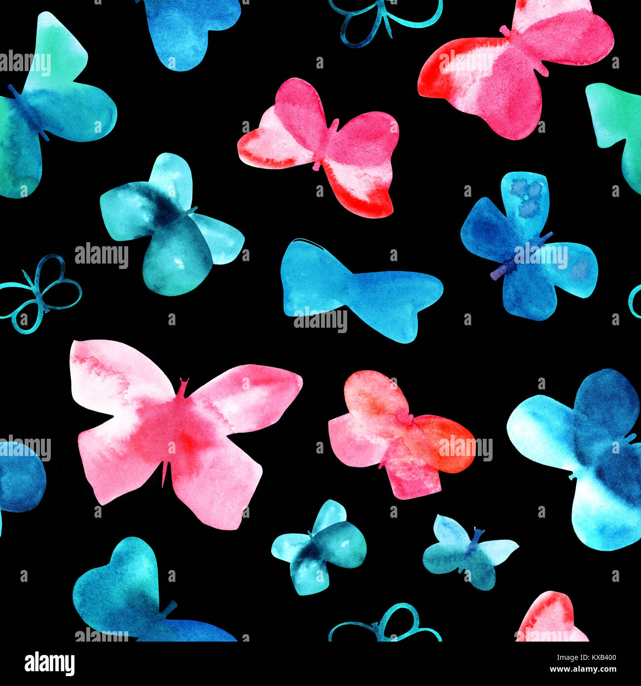 Seamless background pattern with watercolor pink and teal blue ...