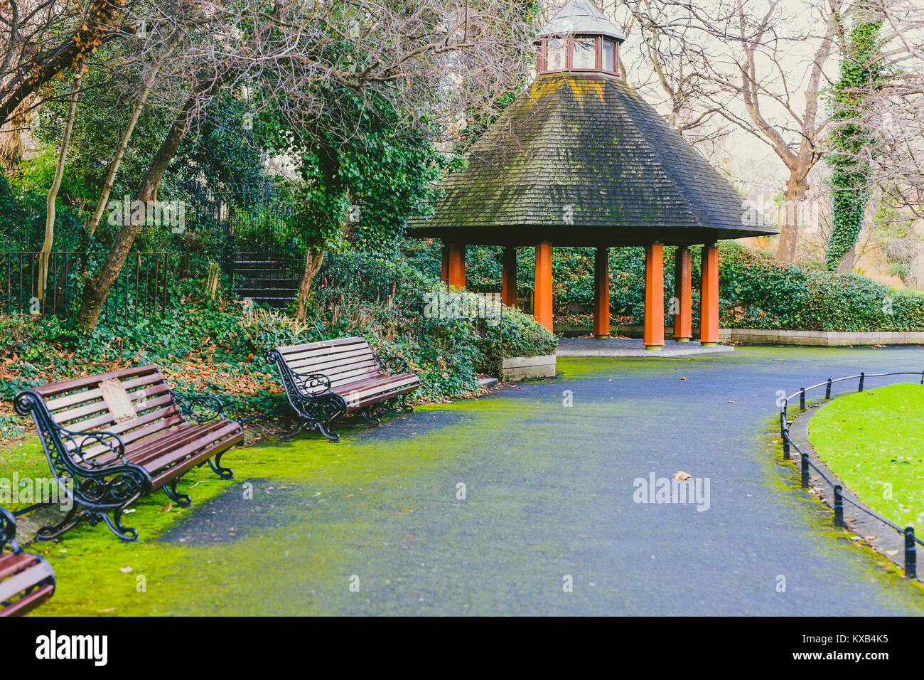 DUBLIN, IRELAND January 6th, 2018 Gazebo in Saint Stephen's Green park in Dublin city centre