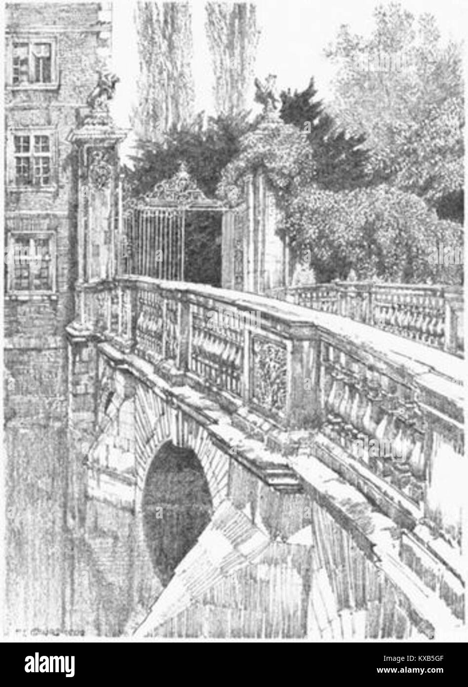 This 1910 photograph captures St. John's Bridge, showcasing its architectural design and importance in the landscape of the area during the early 20th century. Stock Photo