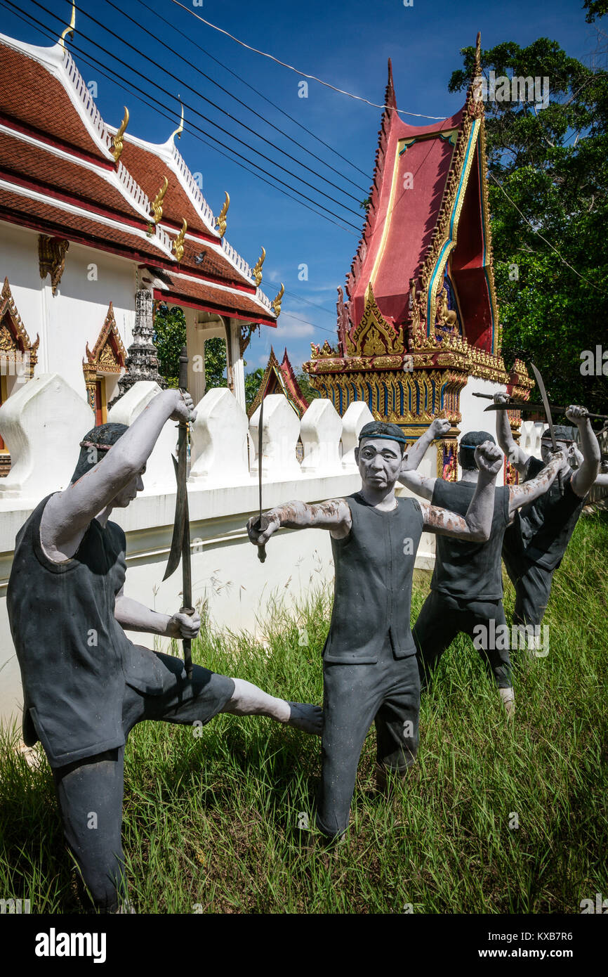 Life size statues of Thai kick boxers, Bang Kung Camp, Samut Songkhram, Thailand. Stock Photo
