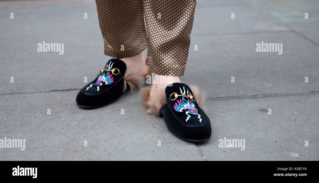 Spanish professional footballer Hector Bellerin wears Gucci shoes during  the Autumn/ Winter 2018 London Fashion Week outside the BFC Show Space,  London Stock Photo - Alamy
