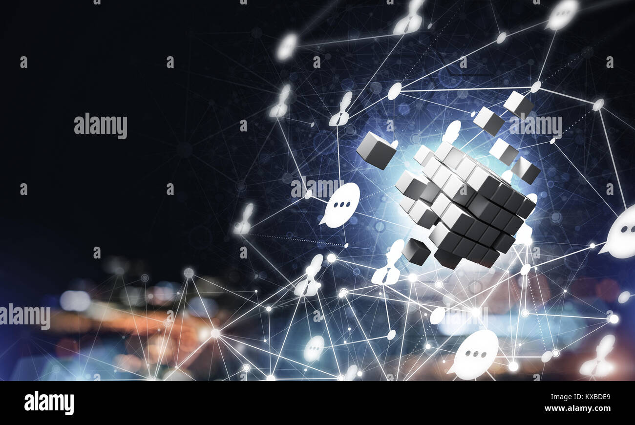 Concept of Internet and networking with digital cube figure on d Stock ...