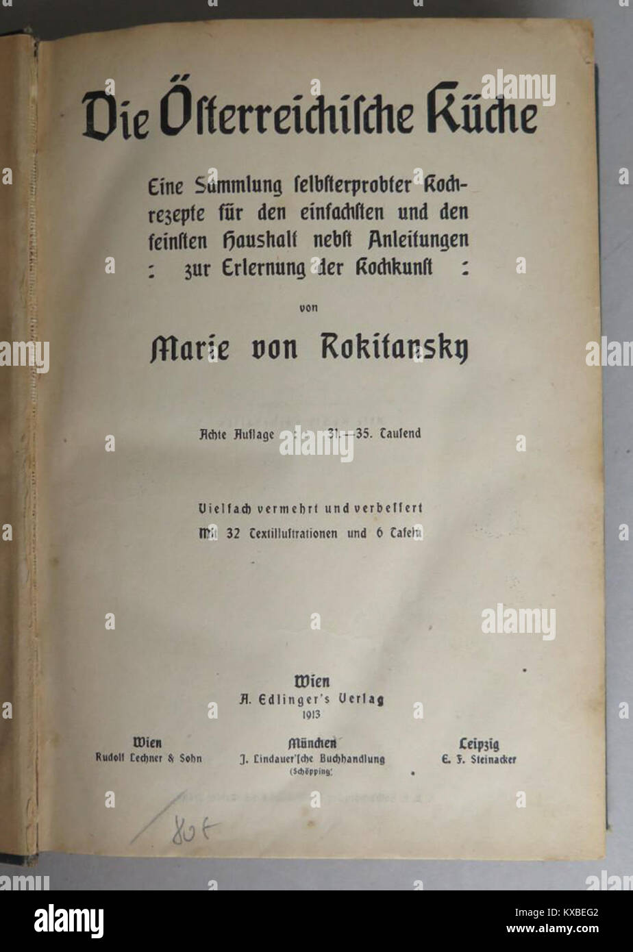 Marie von Rokitansky Küche 1913 Titel Stock Photo