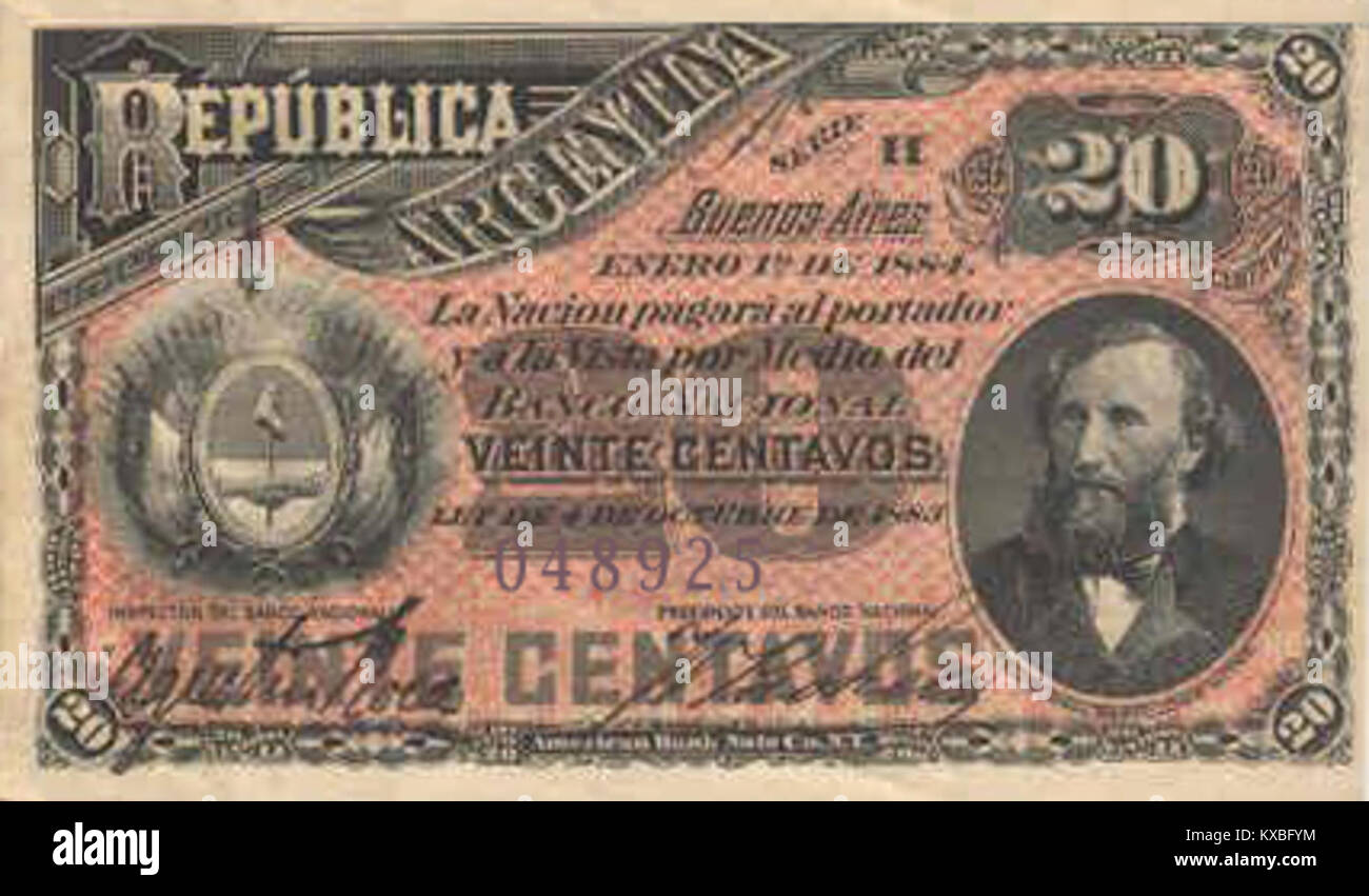 0.20 Peso Moneda Nacional (Nacion) A 1891 Stock Photo