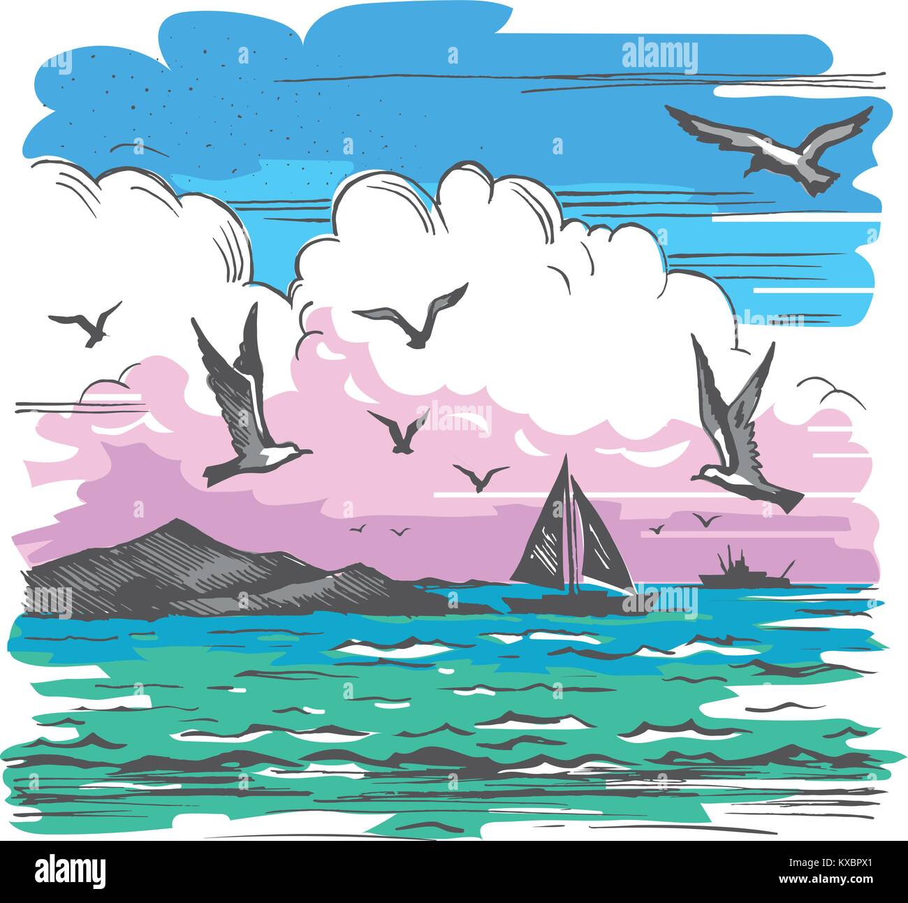 sea landscape with yachts Stock Vector