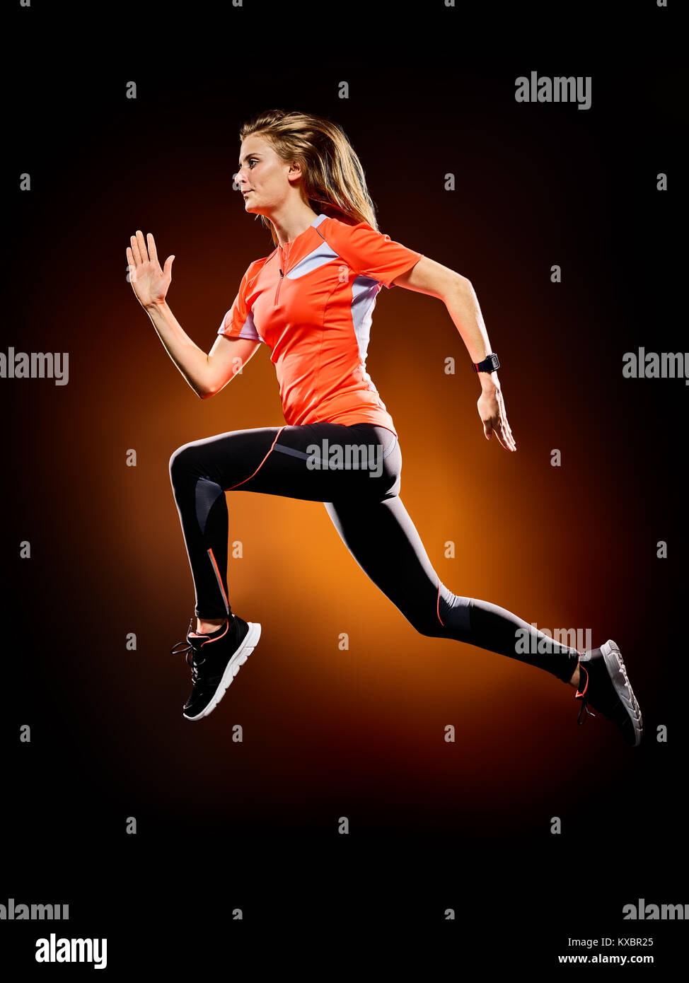 one caucasian young woman runner running jogger jogging isolated on ...