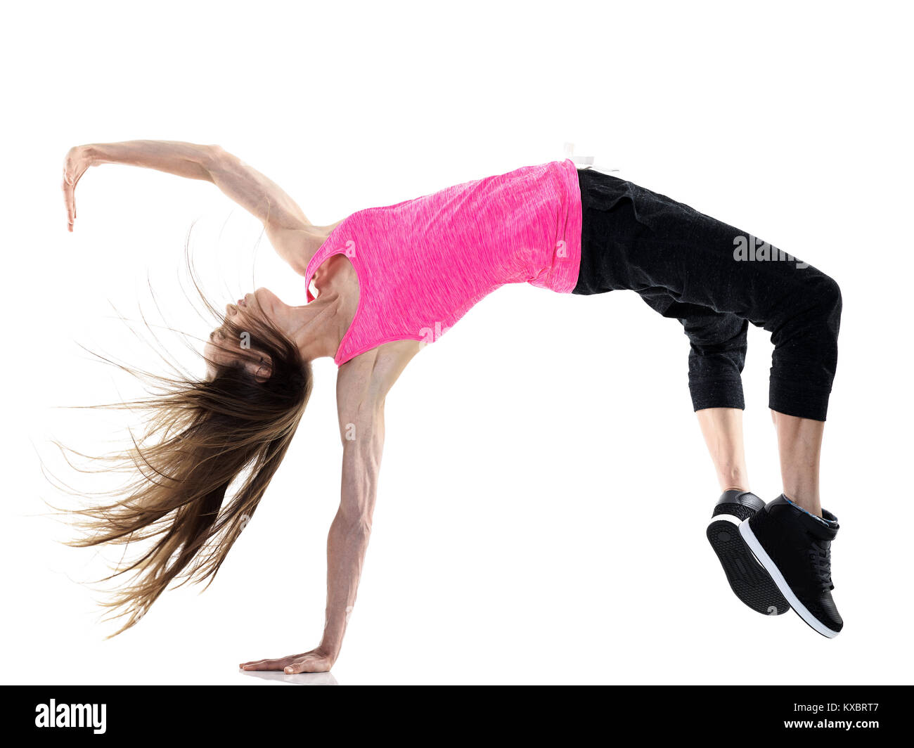 one caucasian woman modern  dancer dancing in studio isolated on white background Stock Photo