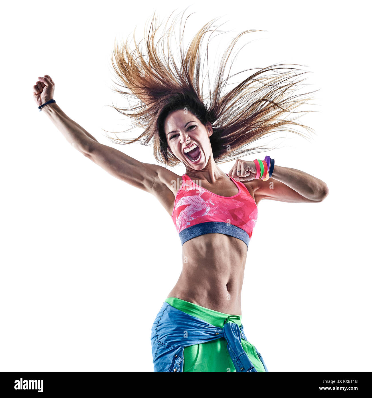 one caucasian woman zumba dancers dancing fitness exercising exercises