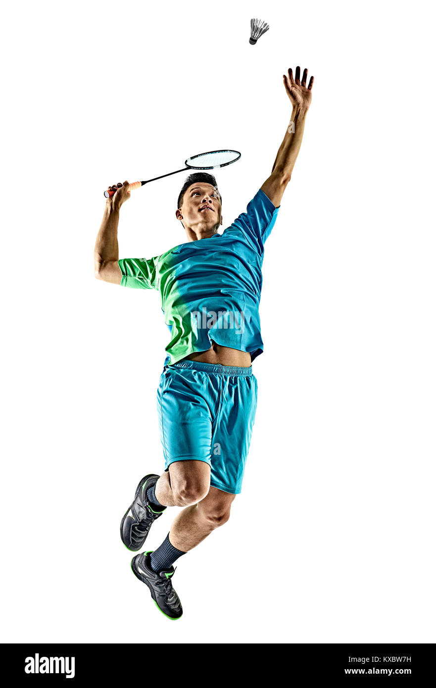 one asian badminton player man isolated on white background Stock Photo