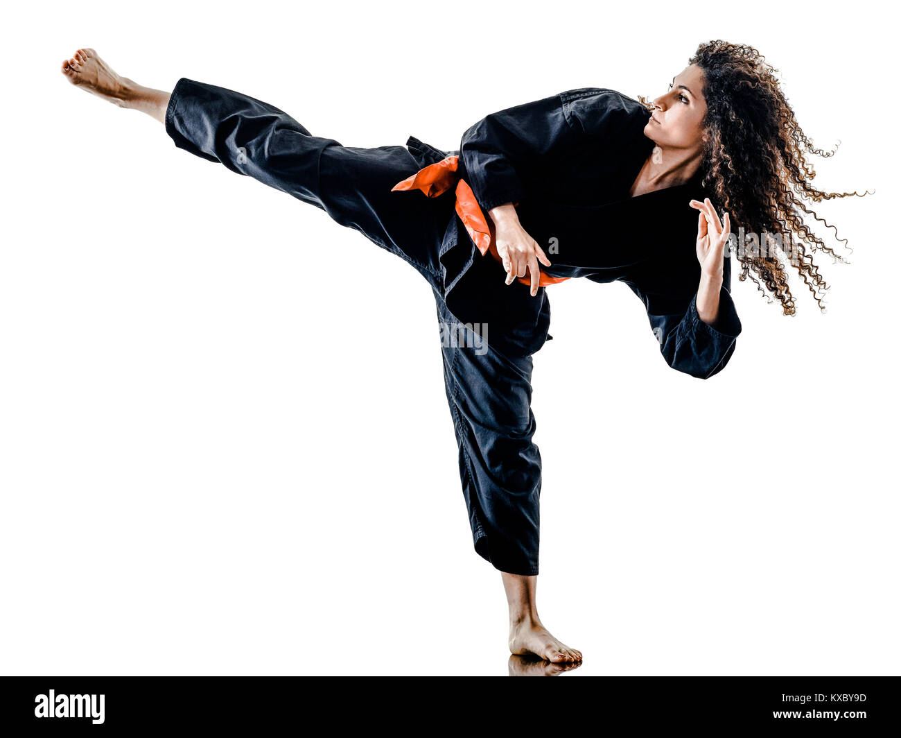 one caucasian woman practicing martial arts Kung Fu Pencak Silat in