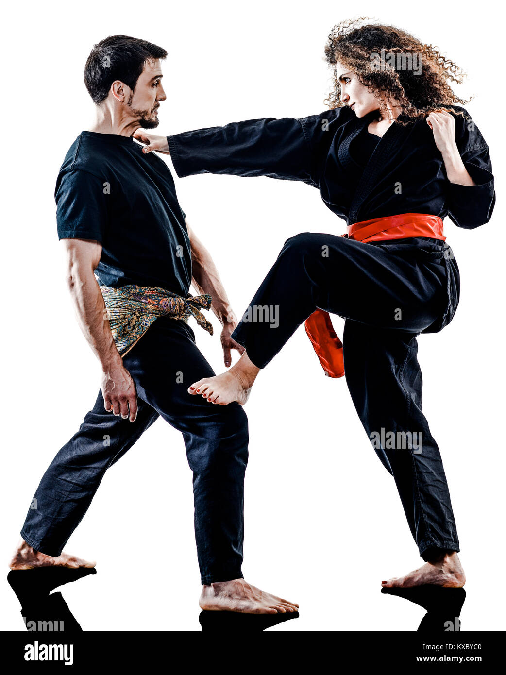 one caucasian woman practicing martial arts Kung Fu Pencak Silat in