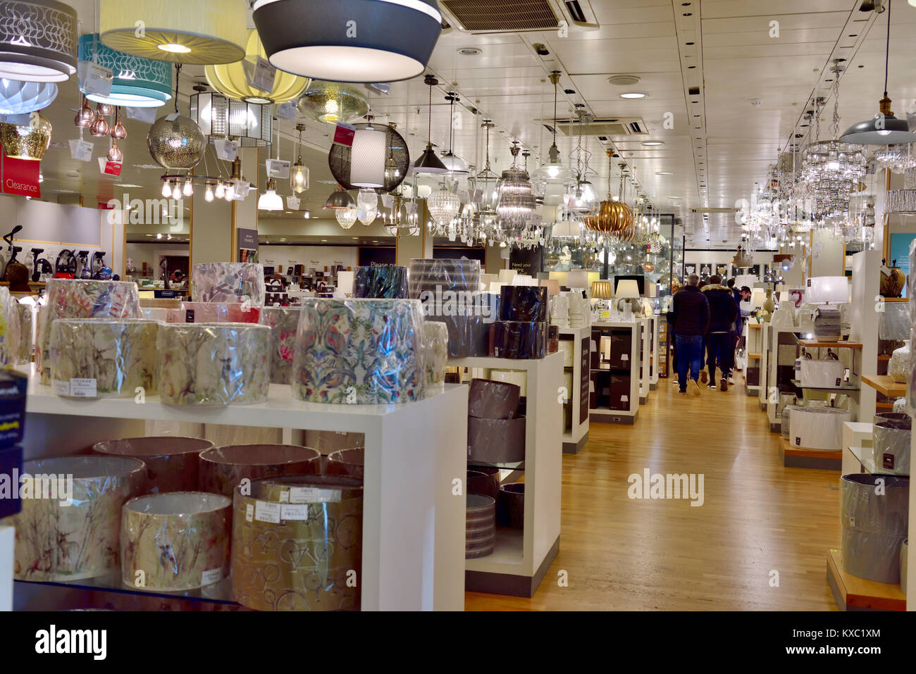 Inside John Lewis department store lighting department Stock Photo