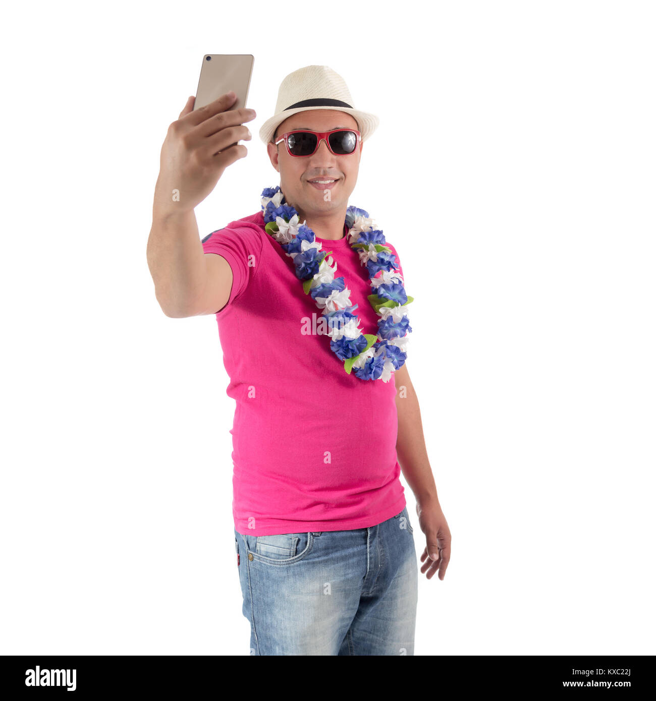 Man in disguise is taking a picture. Selfie. Fantasy for carnival party ...