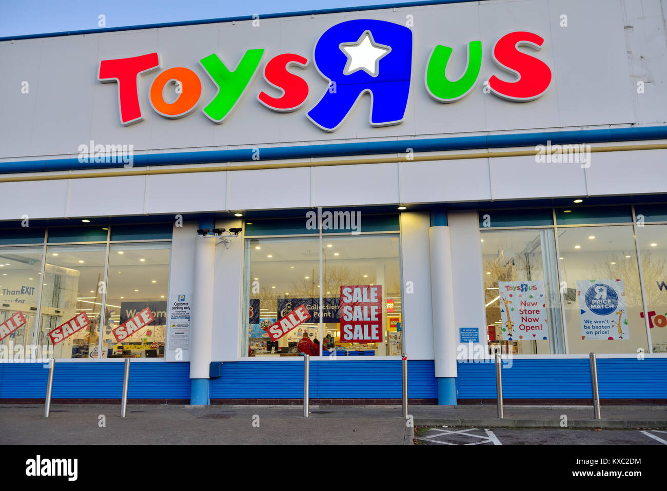 ToysRUs,toy store Half price sale sign on UK store, Cribbs Causeway, Bristol Stock Photo