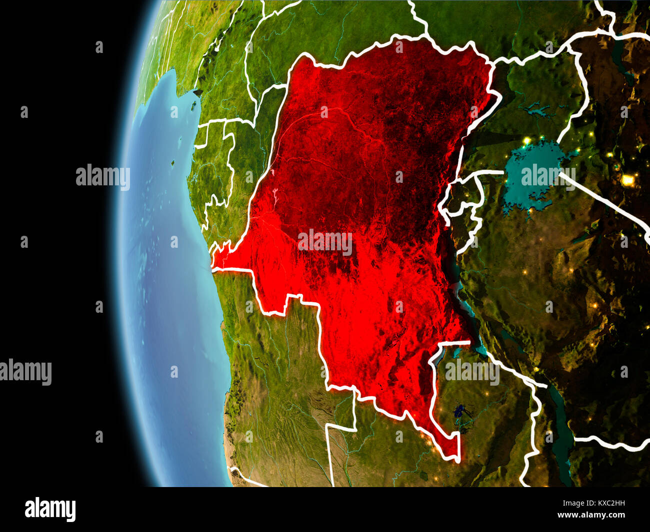 Evening over Democratic Republic of Congo as seen from space on planet ...