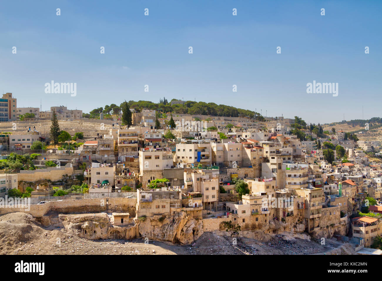 Panoramic View Of Jerusalem Neighborhood With Old Houses Carved In