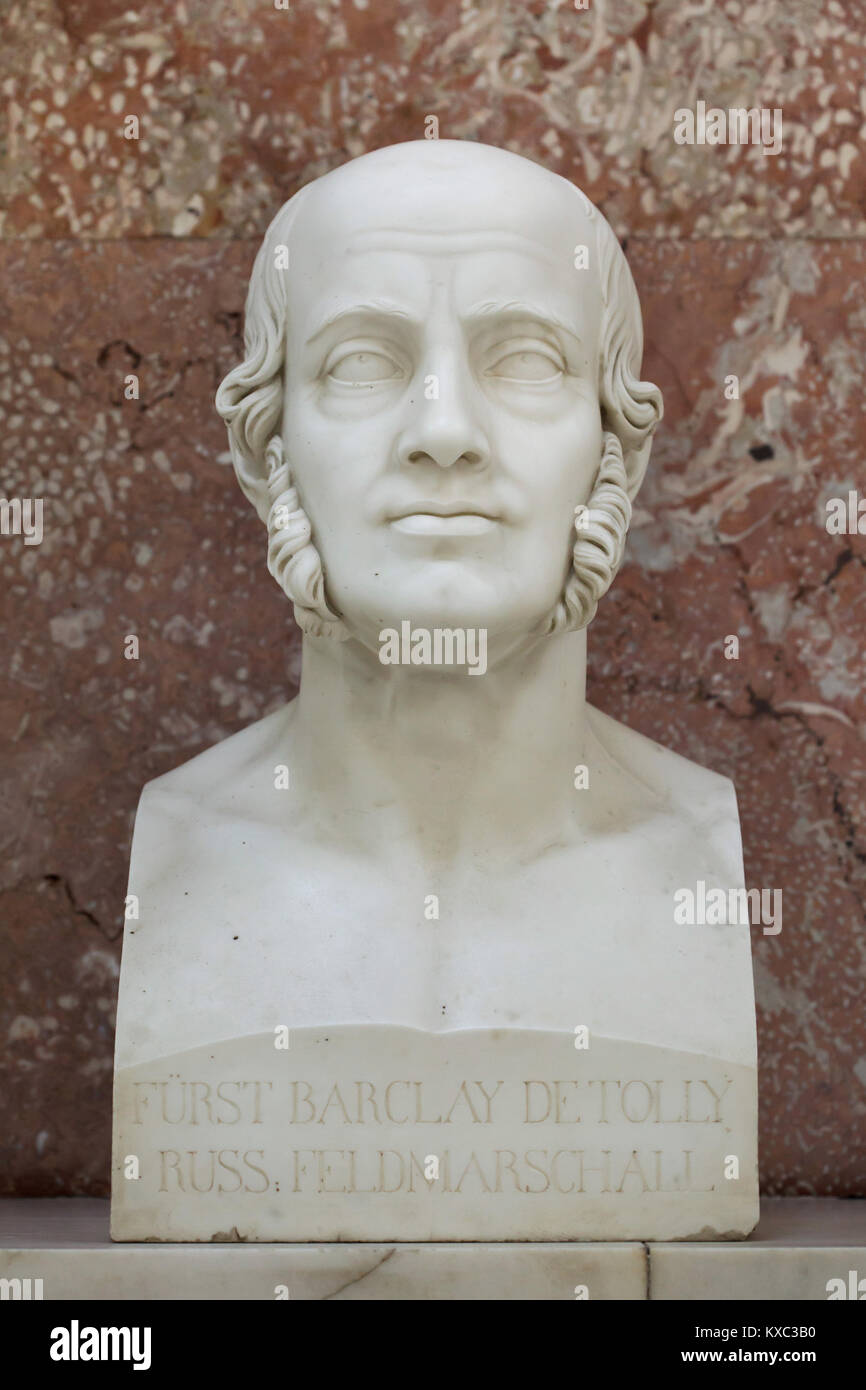 Russian Field Marshal Michael Andreas Barclay de Tolly. Marble bust by German sculptor Max von Widnmann (1841) on display in the hall of fame in the Walhalla Memorial near Regensburg in Bavaria, Germany. Stock Photo