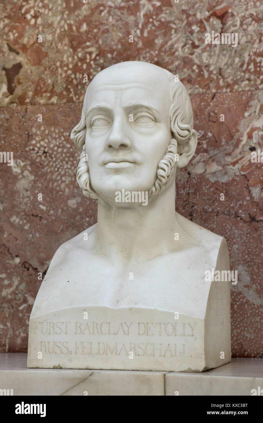 Russian Field Marshal Michael Andreas Barclay de Tolly. Marble bust by German sculptor Max von Widnmann (1841) on display in the hall of fame in the Walhalla Memorial near Regensburg in Bavaria, Germany. Stock Photo