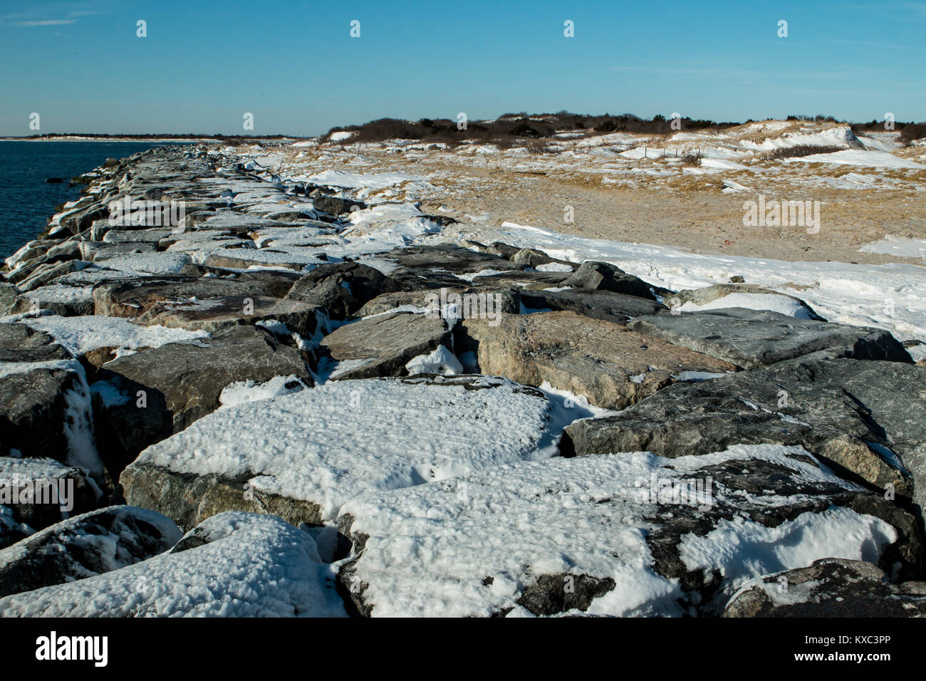 Barnegat inlet jetty in Island Beach State Park Stock Photo