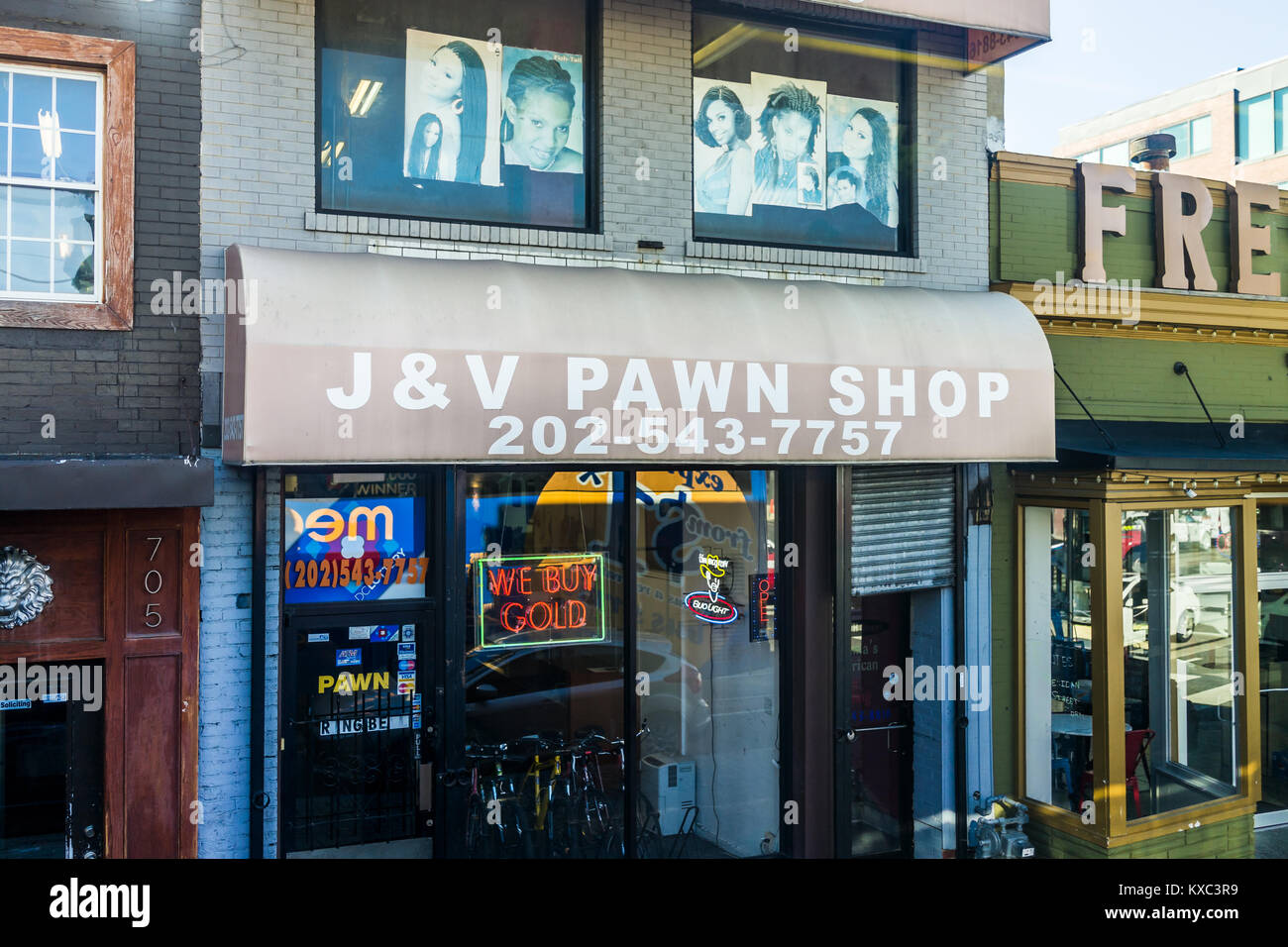 Washington DC, USA - October 27, 2017: J and V pawn shop store in H street northeast neighborhood in capital city Stock Photo