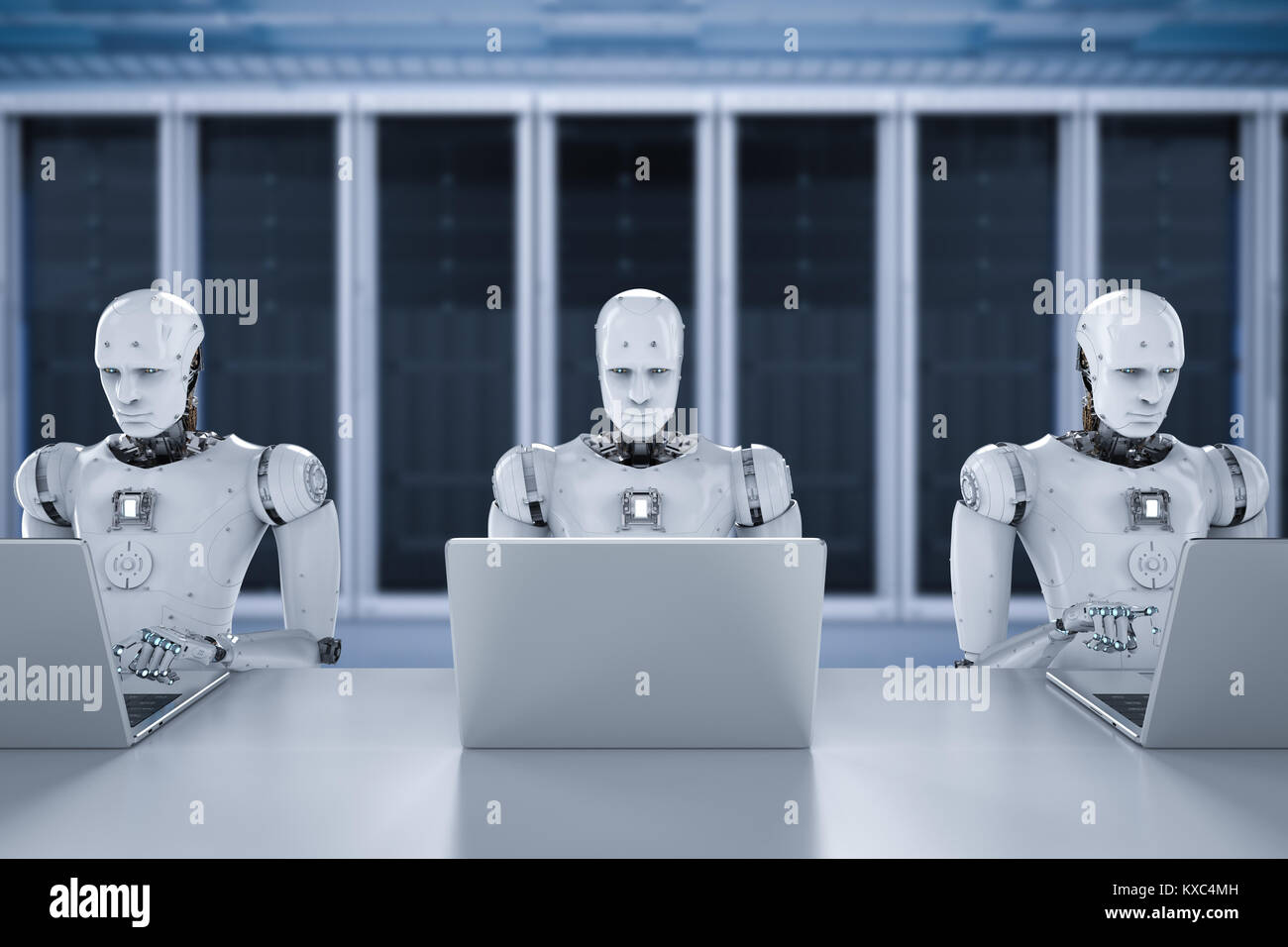 3d rendering humanoid robots working on laptop computer Stock Photo - Alamy