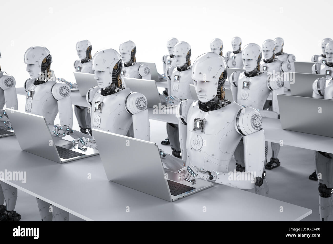 3d rendering humanoid robots working on laptop computer Stock Photo - Alamy
