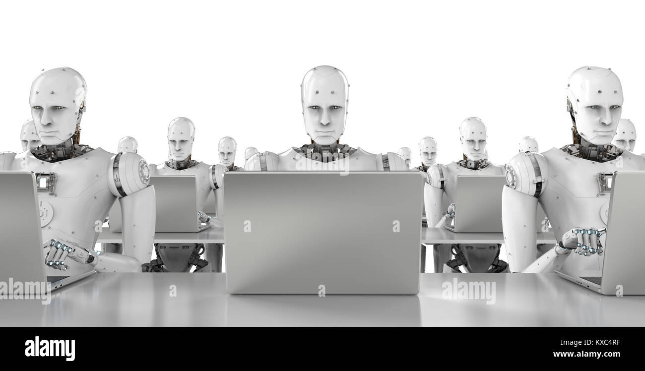 3d rendering humanoid robots working on laptop computer Stock Photo - Alamy