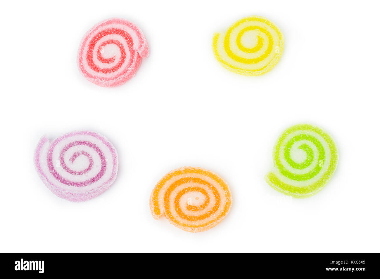 jelly sugar candies on a white background - top view Stock Photo - Alamy