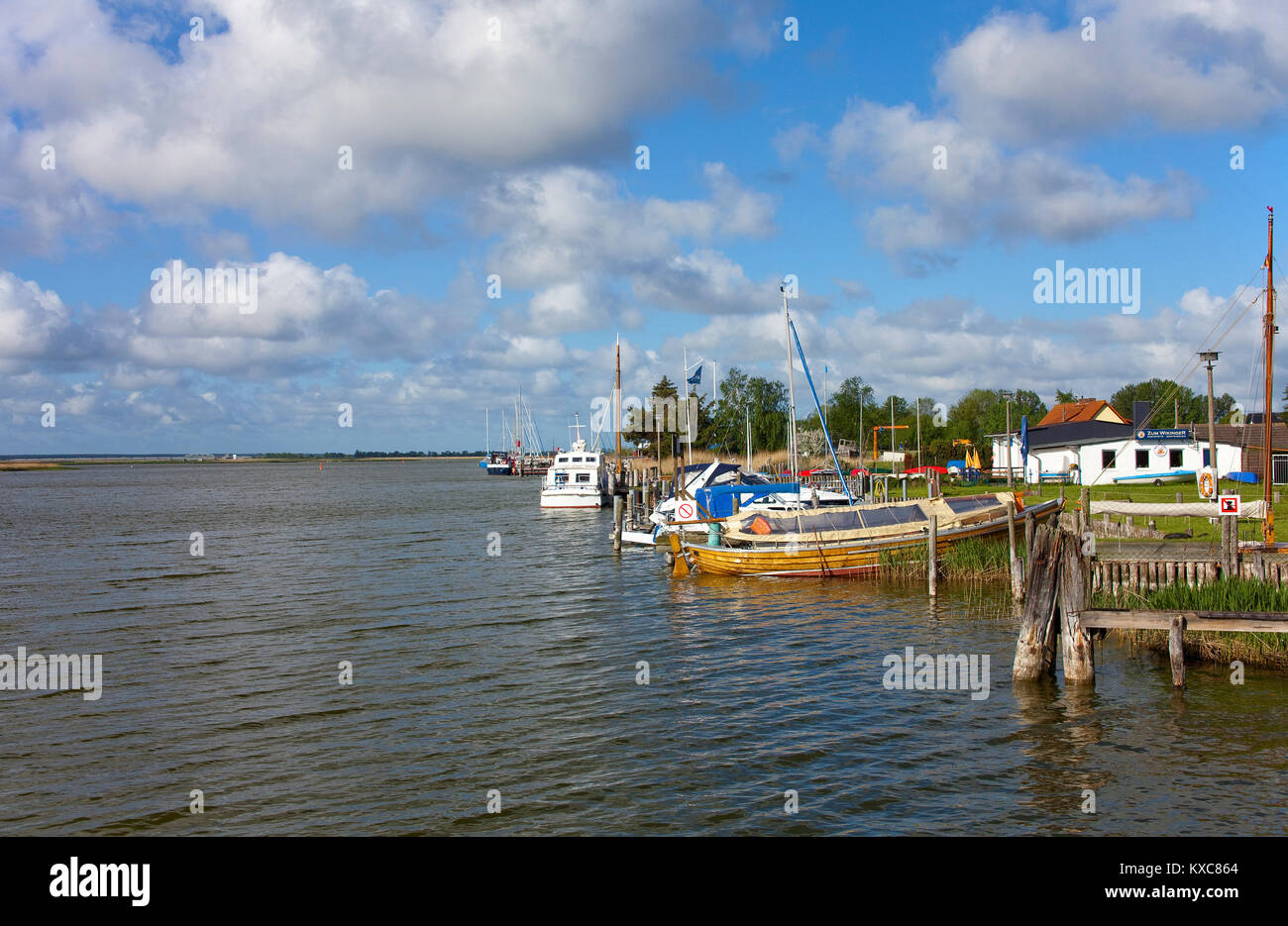 Boats at the Zingster Strom, Zingst, Fishland, Mecklenburg-Western Pomerania, Baltic sea, Germany, Europe Stock Photo