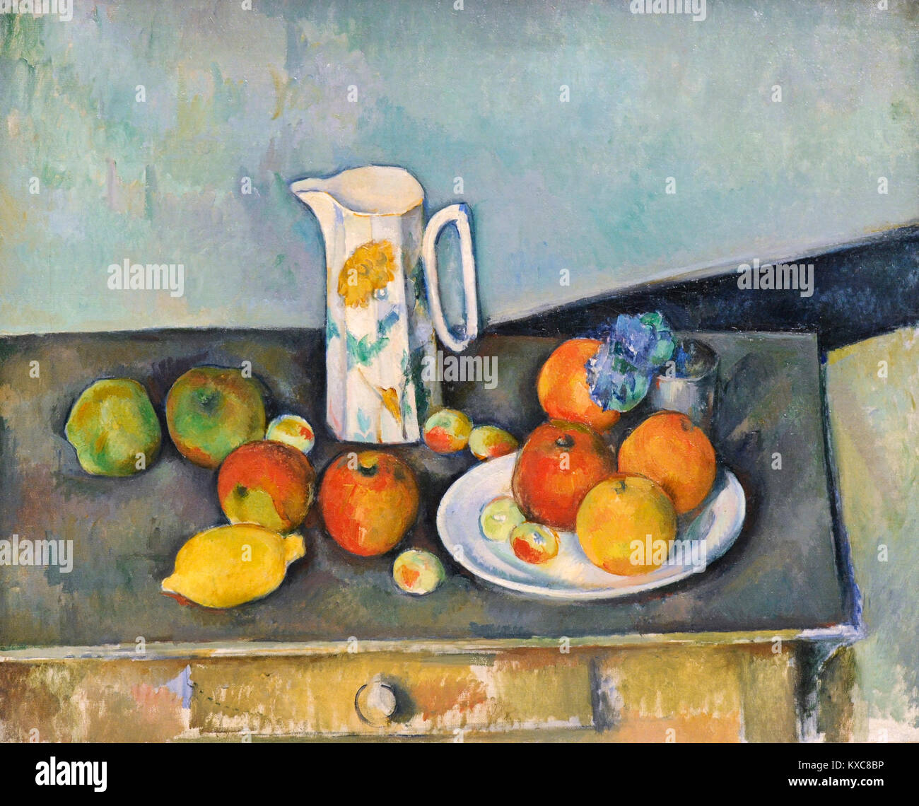 Messenger Bag Still life pitcher and fruit on a table By Paul Cezanne Laptop Bag Shoulder Bag