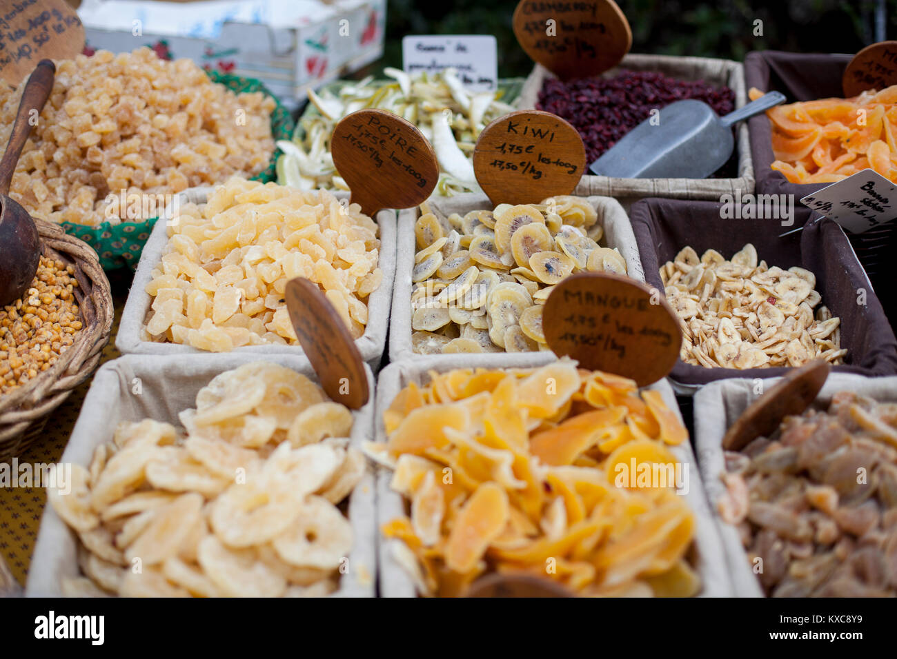 Dried fruit for sale in a market in Provence Stock Photo Alamy